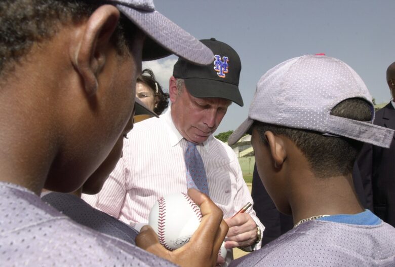 Mike Bloomberg signing baseball