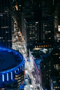 modern city with road in night time
