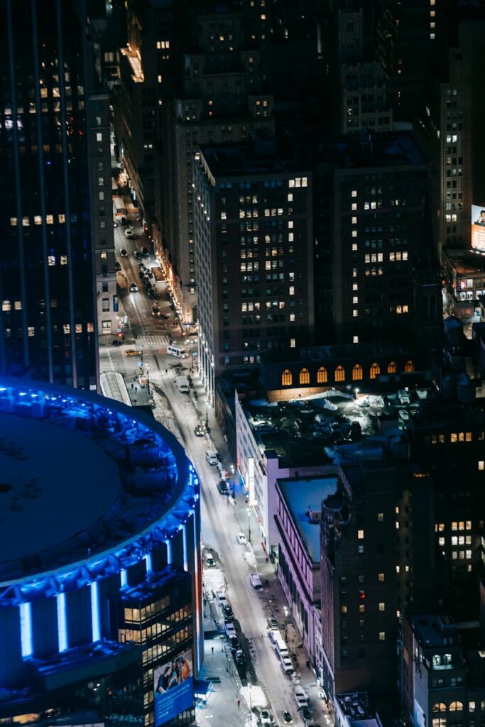 modern city with road in night time
