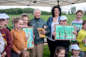 Budapest, Hungary - May 09 2023: Dr. Jane Goodall with a Roots and Shoots group