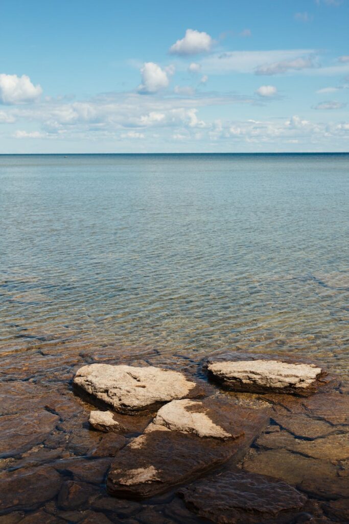tranquil lake michigan shoreline in summer