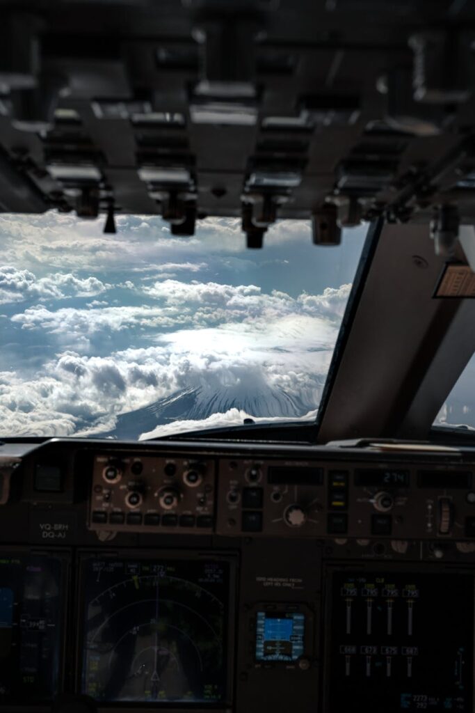 first person view of airplane cockpit