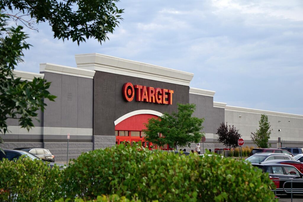 a gray building with target signage