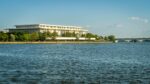 panorama of john f kennedy center for the performing arts on potomac river usa