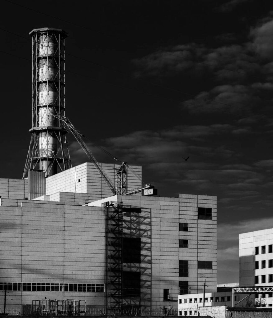 black and white photo of the building
