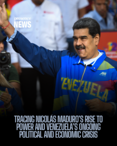 Photo of Nicolas Maduro speaking used for article at Presence News regarding arrest by united states military on 01 03 2026