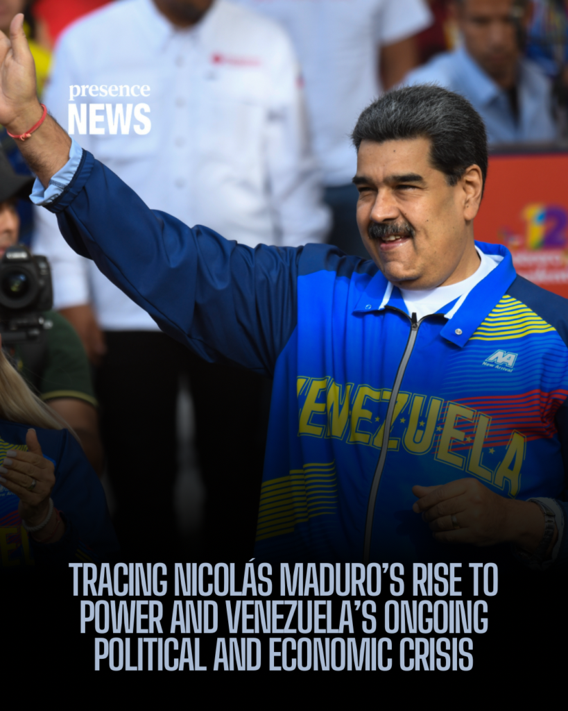 Photo of Nicolas Maduro speaking used for article at Presence News regarding arrest by united states military on 01 03 2026