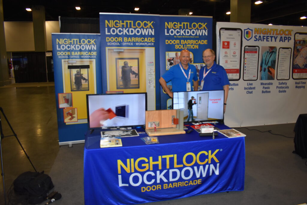 Nightlock owner Jack Taylor and manager at Disaster Expo Miami 2026 in Miami Beach showcasing security solutions