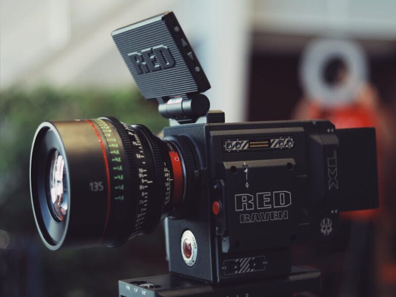 black camera on stand