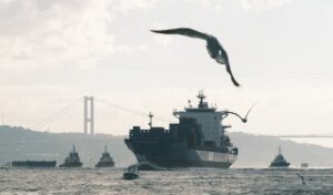 cargo ship passing bosphorus strait in istanbul