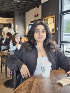 Robbinsville, NJ, USA, April 2026: Journalist Susmita Majumder at Starbucks location.