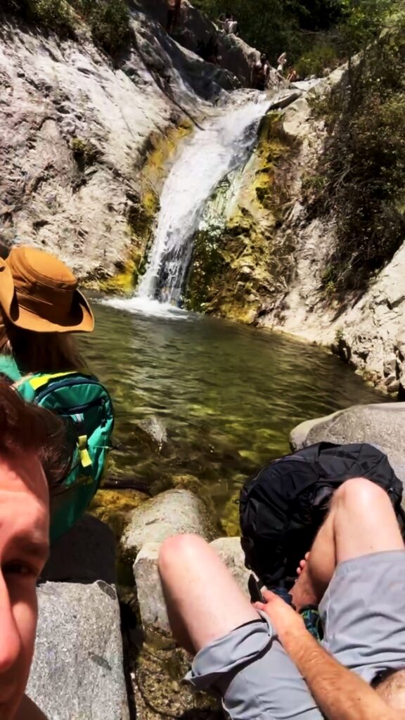 Angeles Crest Highway, CA, USA, May 2026: Waterfall during hike in the San Gabriels