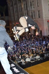 Ventura, CA, USA, May 2026: Elliot Sloan skateboarding on vert ramp at Jackalope event
