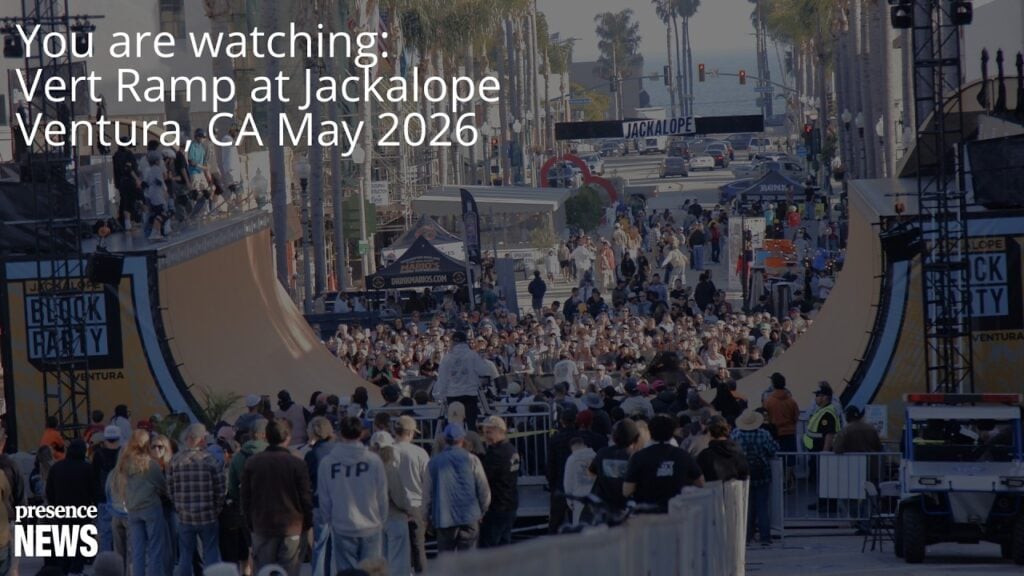 Ventura, CA, USA, May 2026: Photo of crowd and vert ramp at Jackalope Skateboard competition