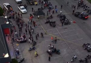 Southington, CT, USA, July 2026: Aerial photo following gunfire in parking lot.