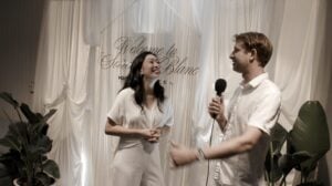 Beverly Hills, CA, USA, July 2026: Jackie Dallas, Kasdyn Click speaking on camera interview at Soiree En Blanc event hosted by Modern Day Wife at Sofitel Hotel Los Angeles.